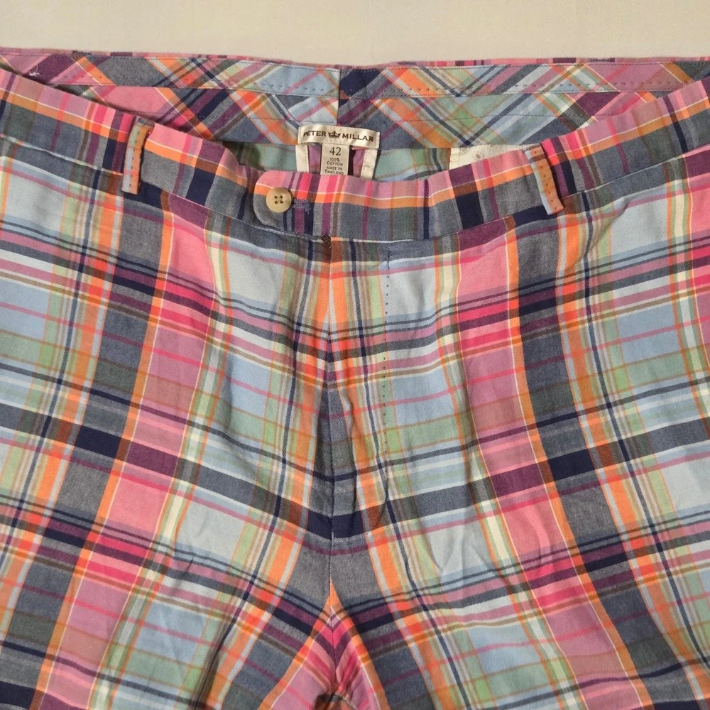 Peter Millar Mens Plaid Cotton Shorts Multi-Color Pink Blue Orange Size 42